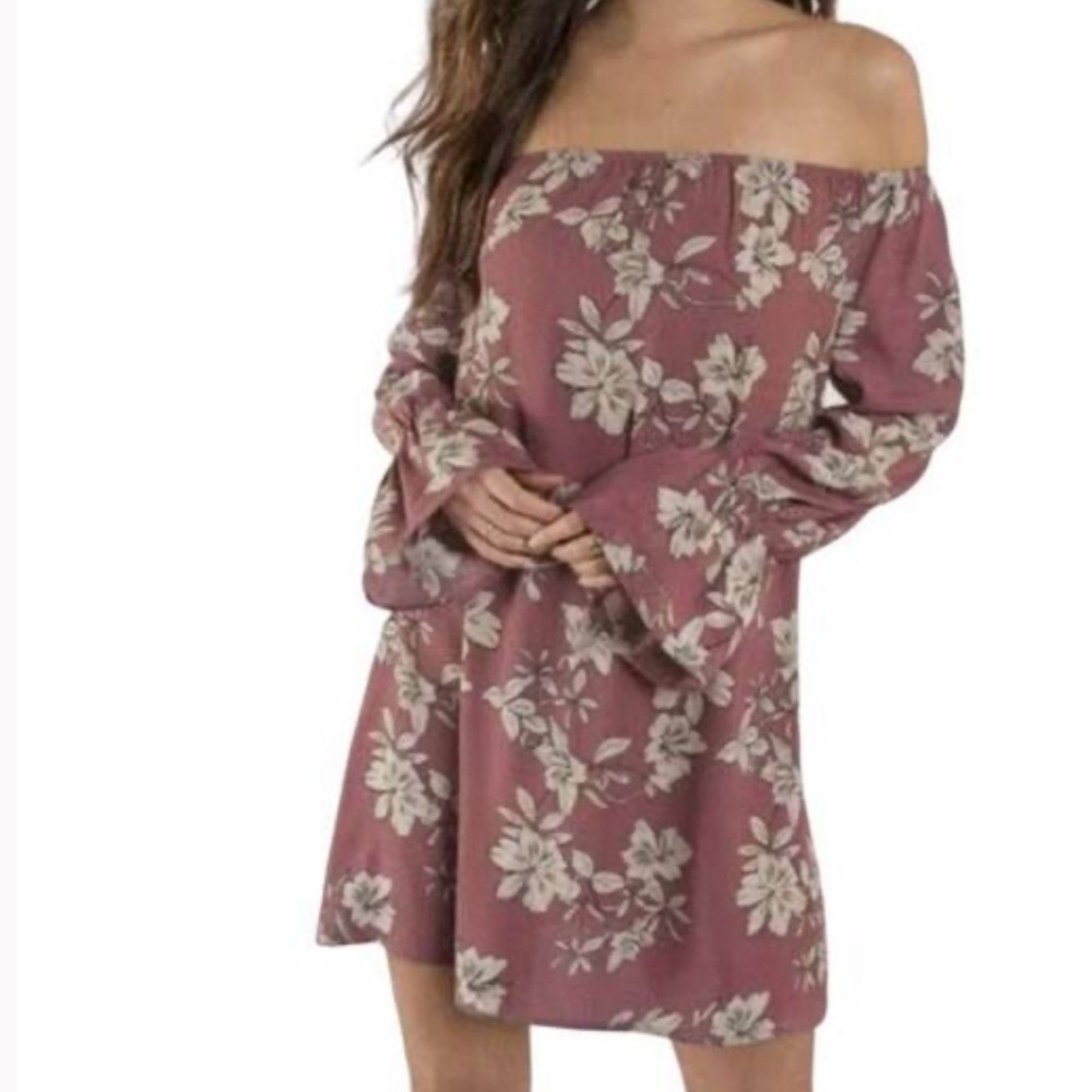 Tobi Hang in There Wine off the Shoulder Shift Dress Size Medium Bell Flared